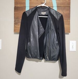 Helmut Lang Black Lambs Leather and Frabric Blend Moto Jacket Size XS Petite
